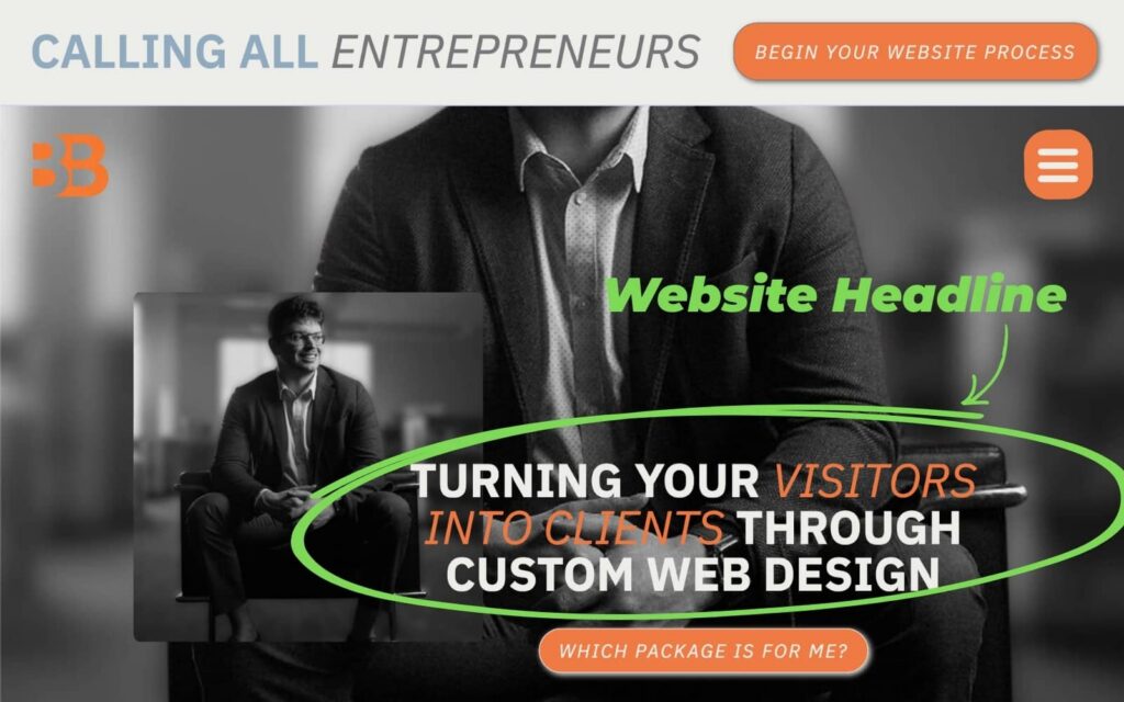 A visual representation example of what a website headline is