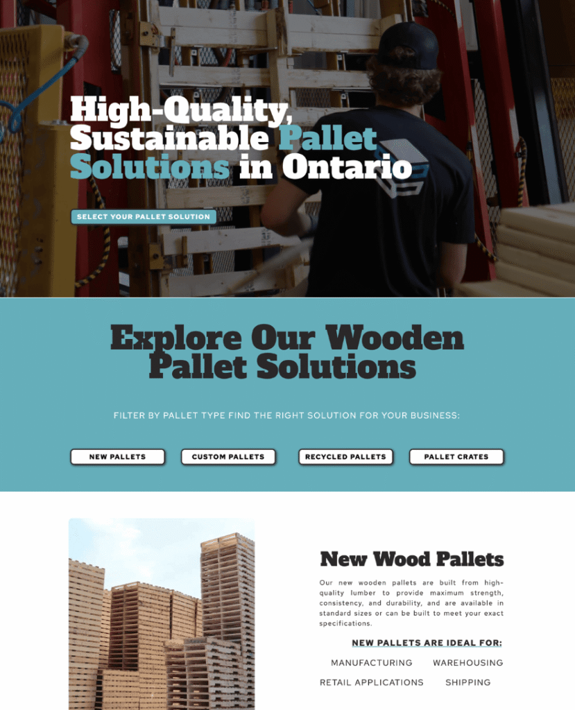 Services overview page design for Advanced Pallet Ltd. by Braxten Breen Web Design