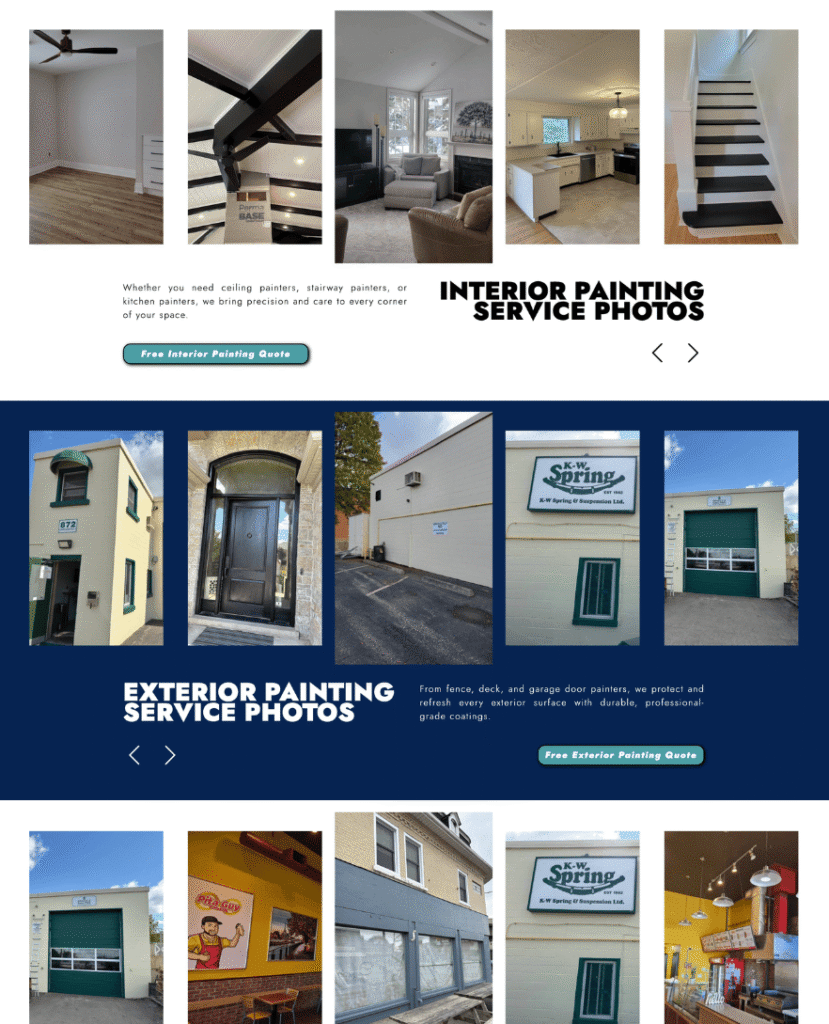 Portfolio pages layout on Kitchener-Waterloo contractor website Straus & Co. Custom Painting designed by Braxten Breen Web Design