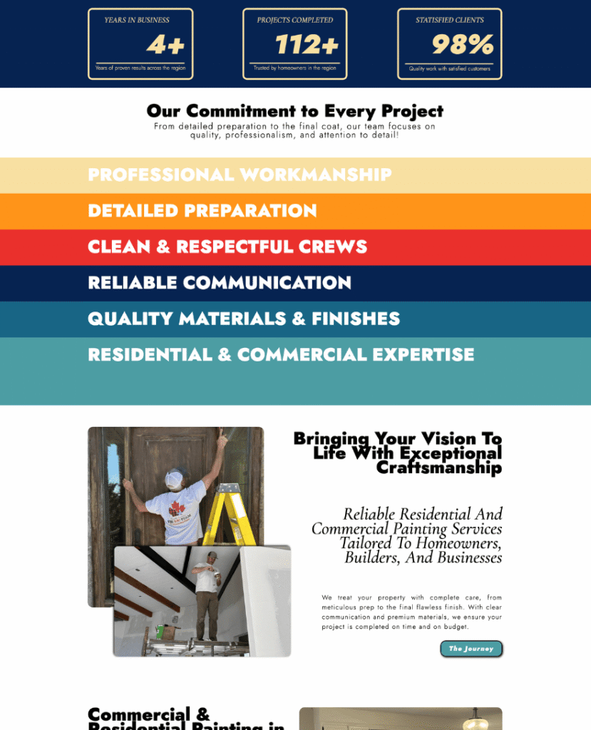 Homepage sections on Kitchener-Waterloo contractor website Straus & Co. Custom Painting designed by Braxten Breen Web Design