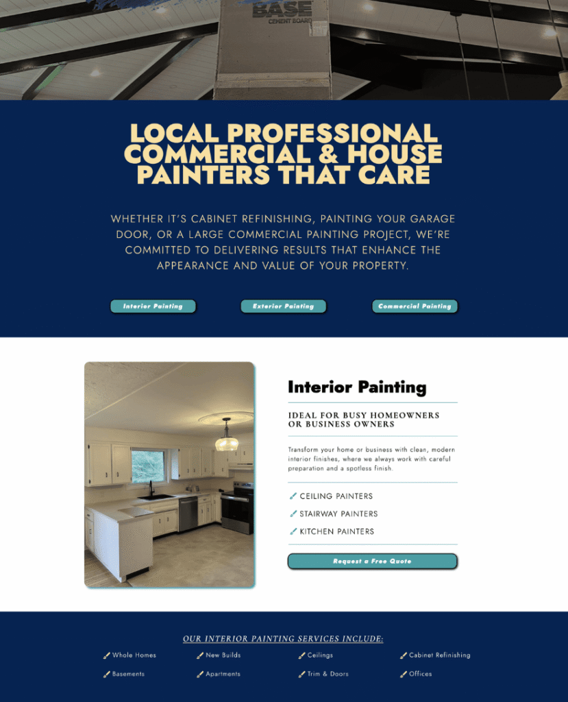 Services page on Kitchener-Waterloo website for Straus & Co. Custom Painting designed by Braxten Breen Web Design
