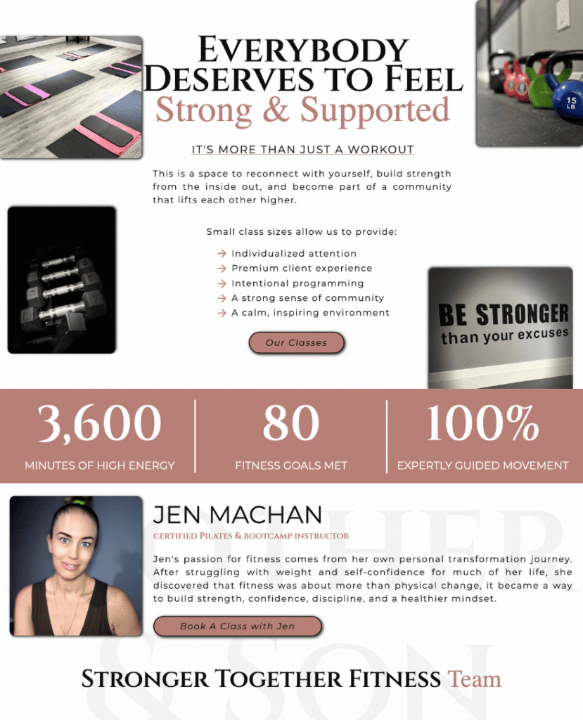 About page for Kitchener-Waterloo fitness website Stronger Together Fitness by Braxten Breen Web Design