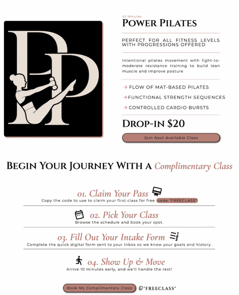 Fitness classes page layout in Kitchener-Waterloo for Stronger Together Fitness by Braxten Breen Web Design
